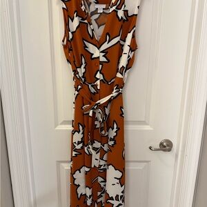 Sleeveless Orange and White Floral Dress